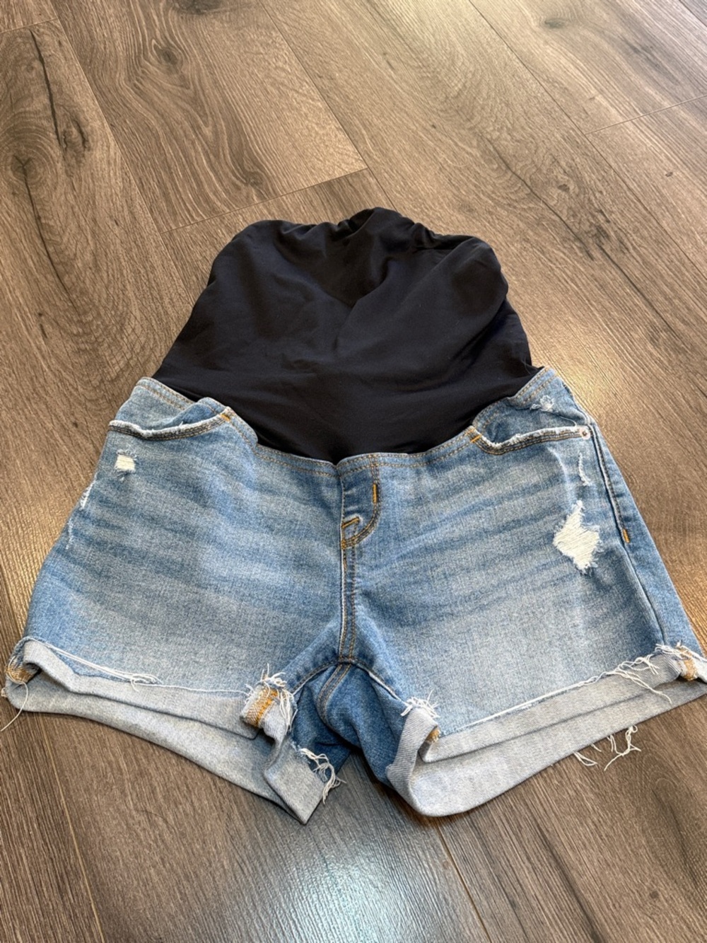 Isabel Maternity by Ingrid & Isabel Light Blue Denim Shorts with Black Panel